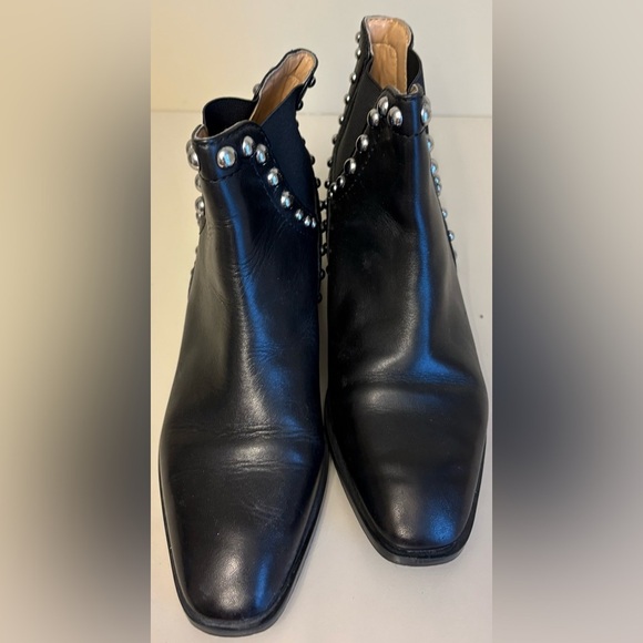 Zara Black Silver Studded Chelsea style slip on leather Ankle Booties women's 38 - Picture 4 of 10